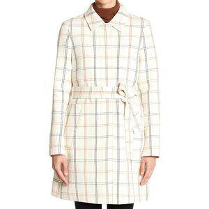 Theory Women's Bozetta Ivory Checkered Plaid Wool Coat in size L NWT MSRP $895